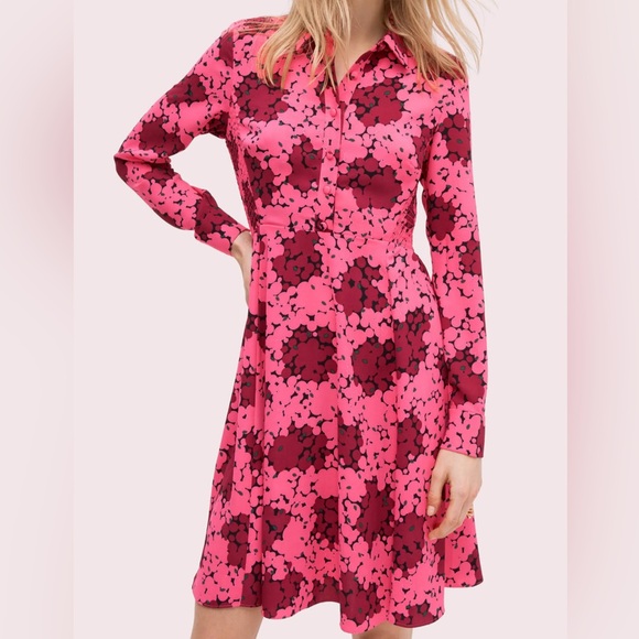 Kate Spade Bubble Dot Smocked Pink and Burgundy Floral Dress Size 8 - Picture 7 of 7